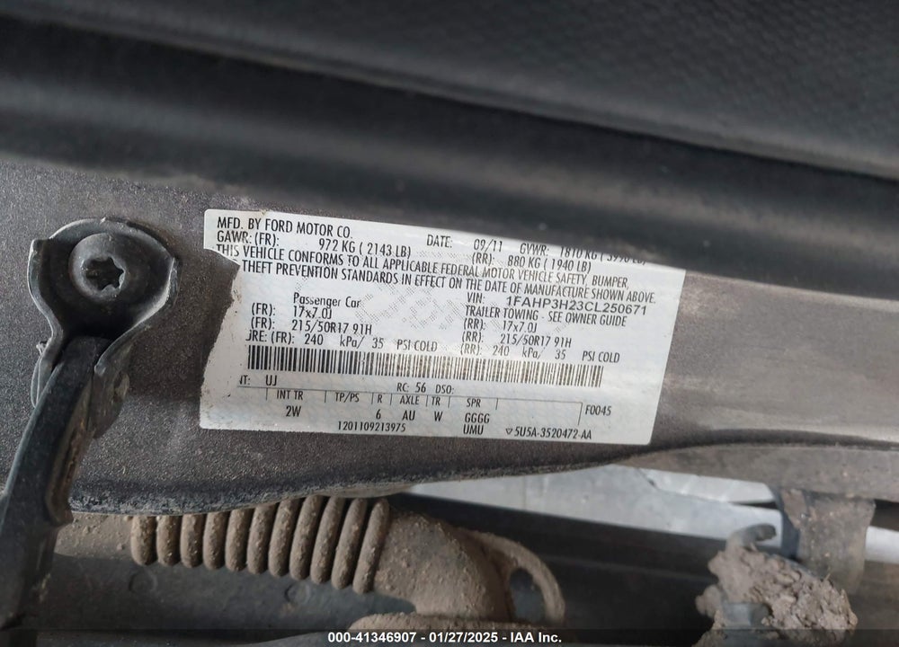 2012 FORD FOCUS VIN: 1FAHP3H23CL250671