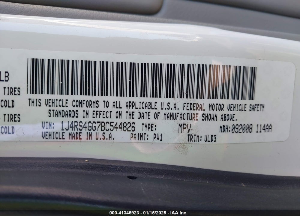 2011 JEEP GRAND CHEROKEE LAREDO VIN: 1J4RS4GG7BC544826