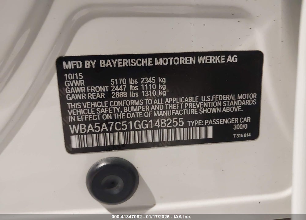 2016 BMW 528I XDRIVE VIN: WBA5A7C51GG148255