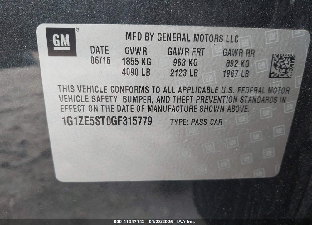 2016 CHEVROLET MALIBU 1LT VIN: 1G1ZE5ST0GF315779