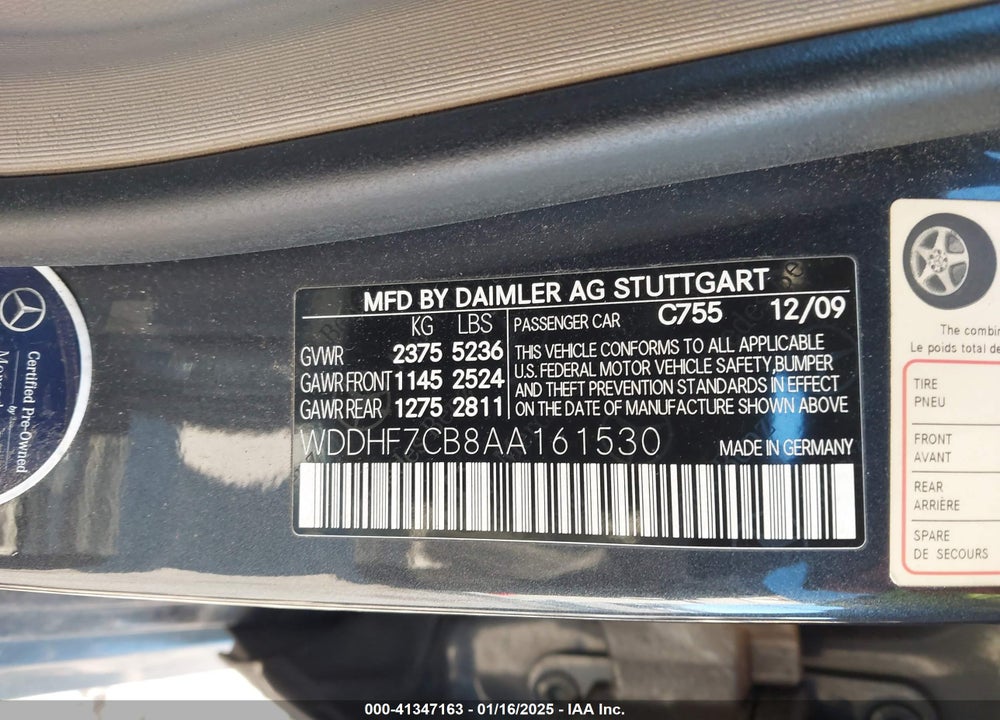 2010 MERCEDES-BENZ E-CLASS E 550 LUXURY/E 550 SPORT VIN: WDDHF7CB8AA161530