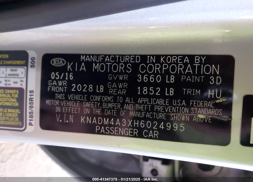 2017 KIA RIO VIN: KNADM4A3XH6024995