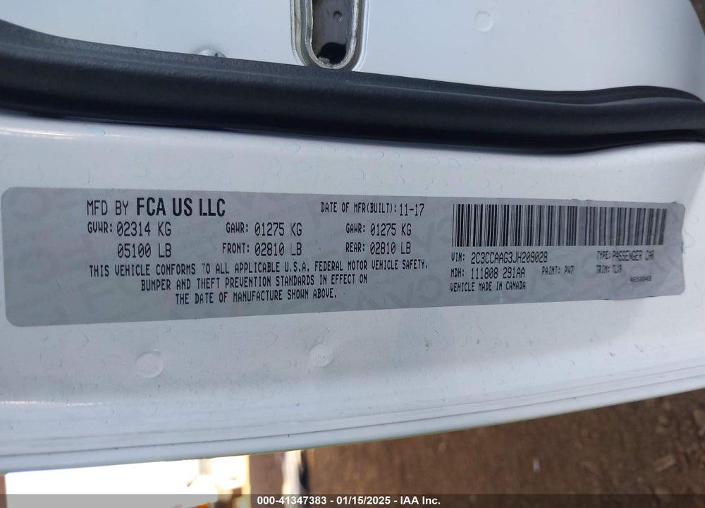 2018 CHRYSLER 300 VIN: 2C3CCAAG3JH209028