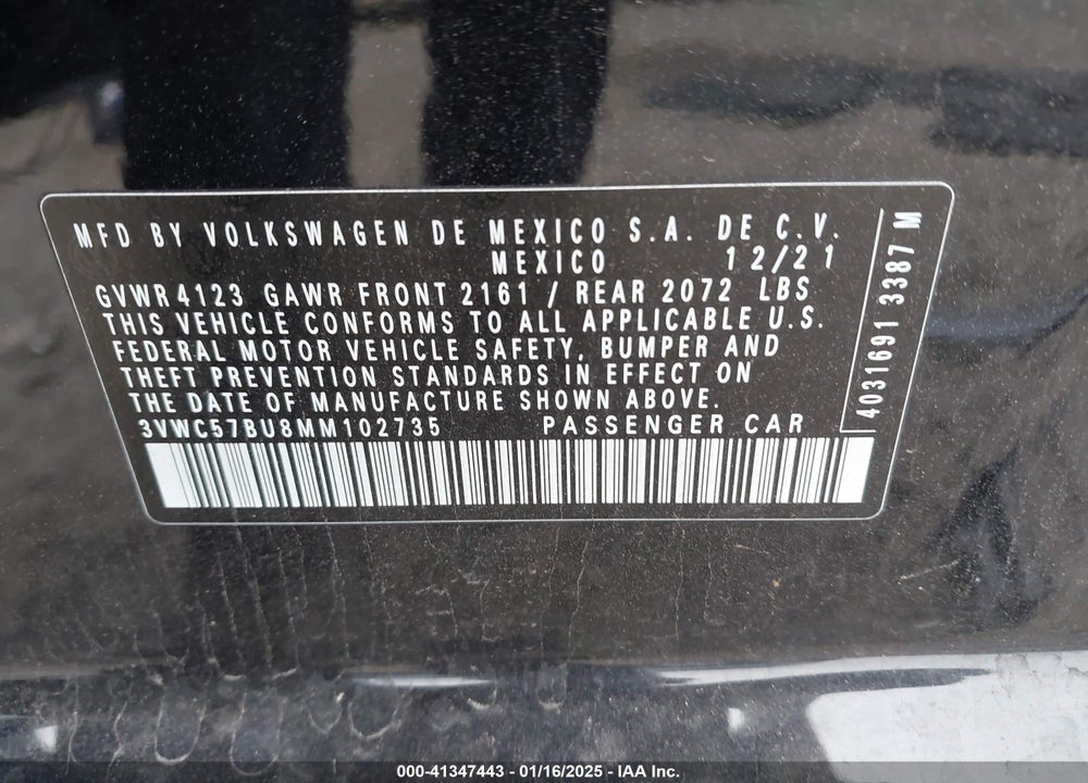 2021 VOLKSWAGEN JETTA VIN: 3VWC57BU8MM102735
