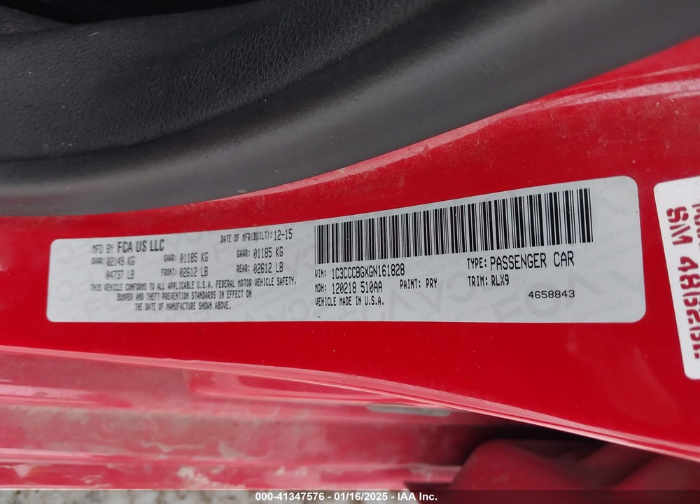 2016 CHRYSLER 200 VIN: 1C3CCCBGXGN161828