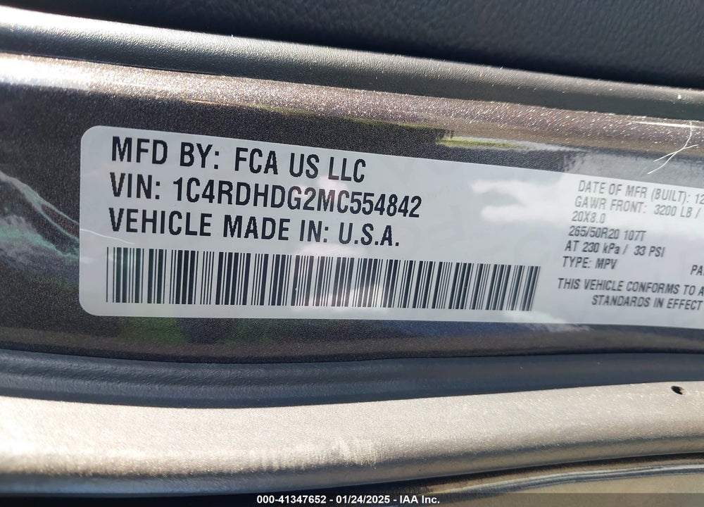 2021 DODGE DURANGO GT PLUS RWD VIN: 1C4RDHDG2MC554842
