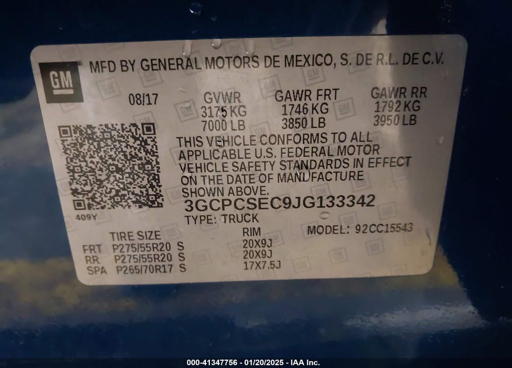 2018 CHEVROLET SILVERADO 1500 VIN: 3GCPCSEC9JG133342