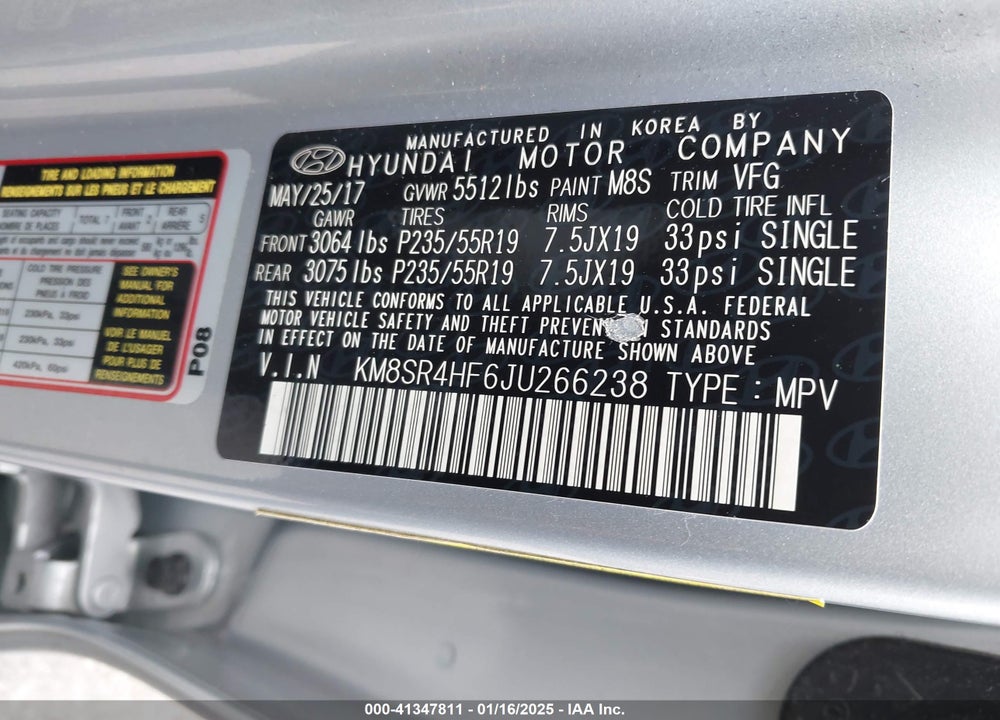 2018 HYUNDAI SANTA FE SE ULTIMATE VIN: KM8SR4HF6JU266238