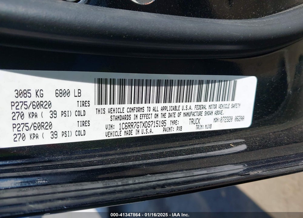 2013 RAM 1500 BIG HORN VIN: 1C6RR7GTXDS715195