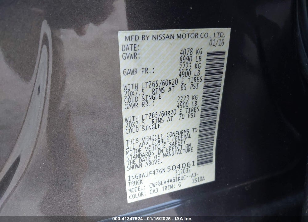 2016 NISSAN TITAN XD SL DIESEL VIN: 1N6BA1F47GN504061