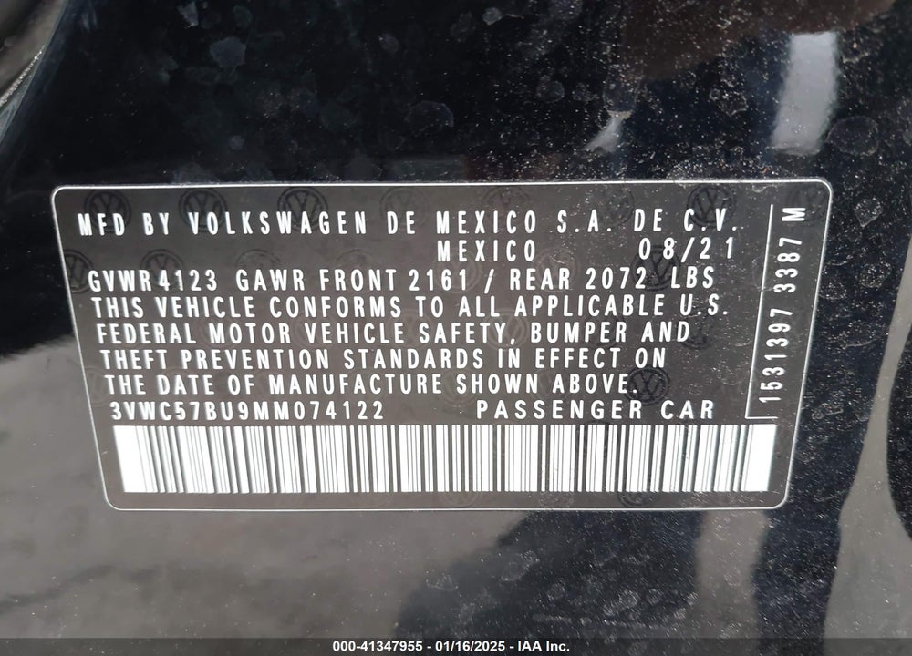 2021 VOLKSWAGEN JETTA VIN: 3VWC57BU9MM074122