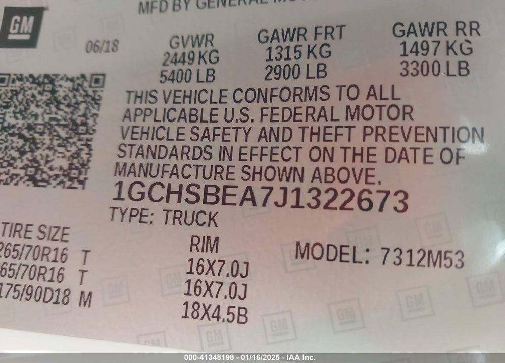 2018 CHEVROLET COLORADO VIN: 1GCHSBEA7J1322673