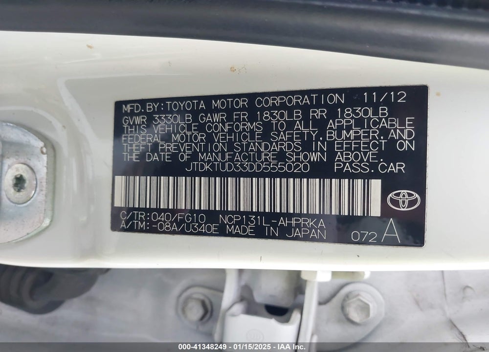 2013 TOYOTA YARIS L/LE/SE VIN: JTDKTUD33DD555020