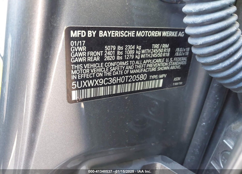 2017 BMW X3 XDRIVE28I VIN: 5UXWX9C36H0T20580