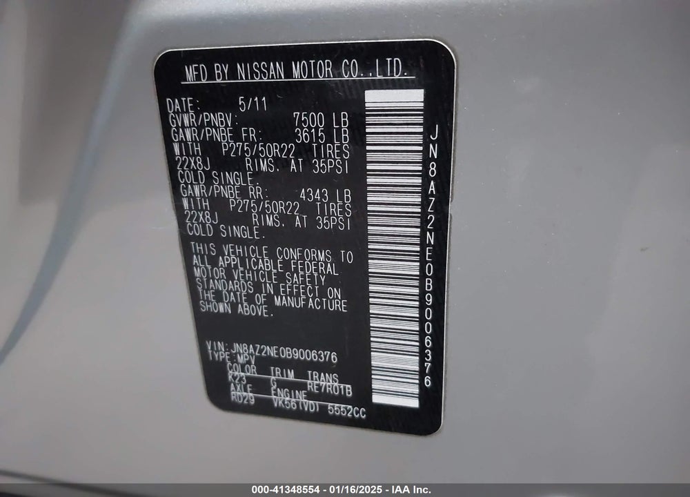 2011 INFINITI QX56 VIN: JN8AZ2NE0B9006376