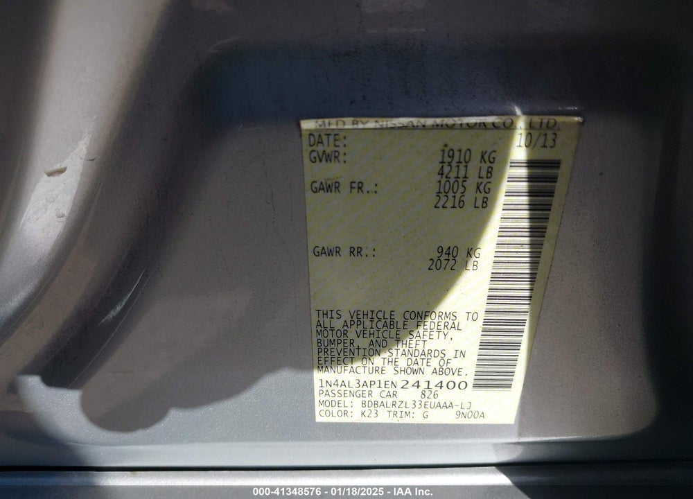 2014 NISSAN ALTIMA VIN: 1N4AL3AP1EN241400