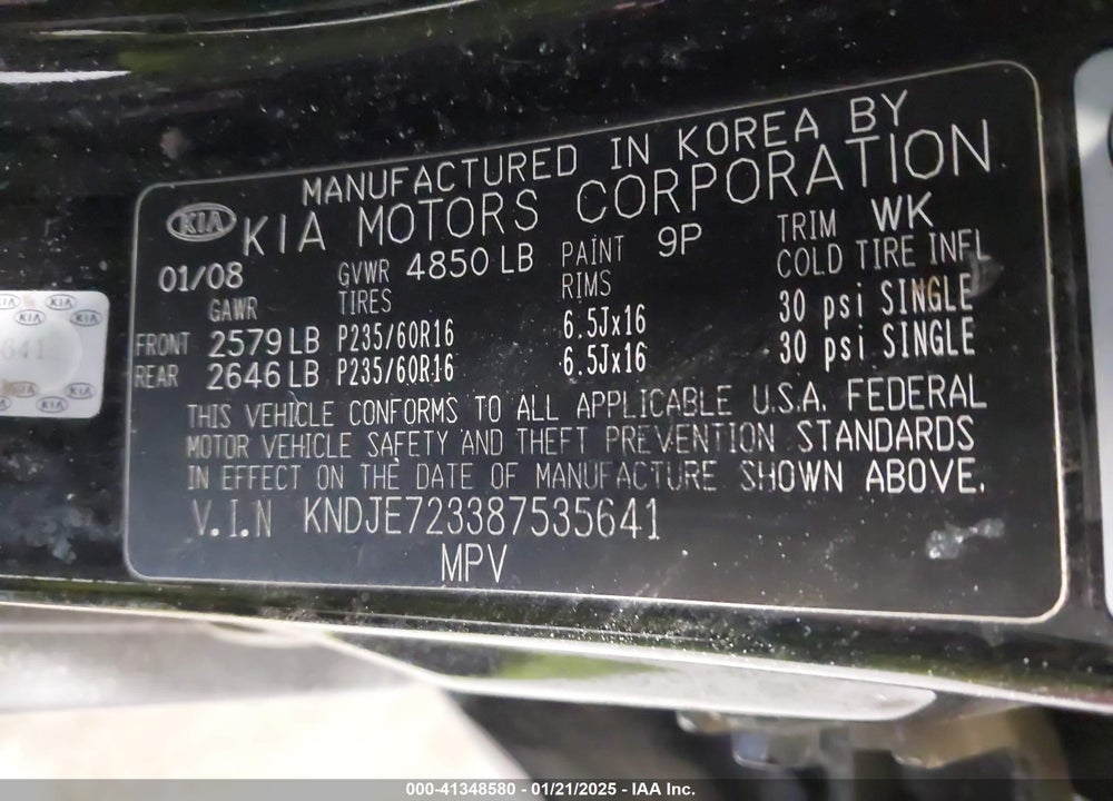 2008 KIA SPORTAGE EX V6 VIN: KNDJE723387535641