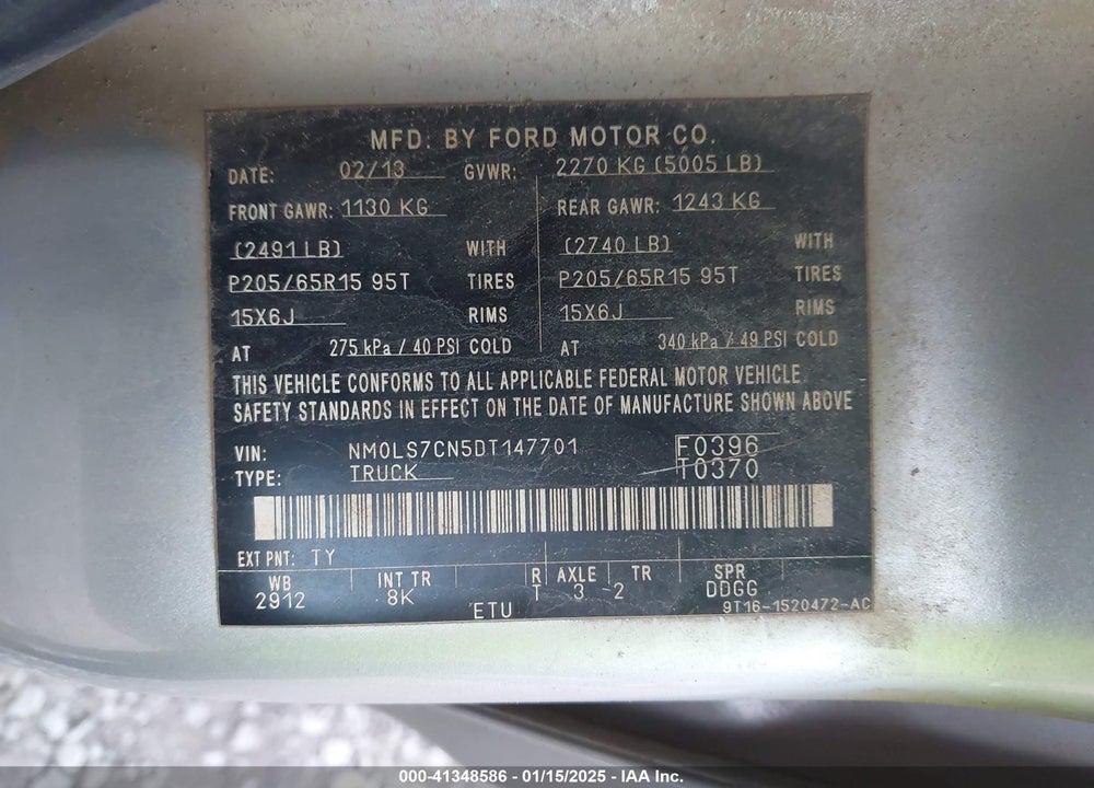 2013 FORD TRANSIT CONNECT XL VIN: NM0LS7CN5DT147701