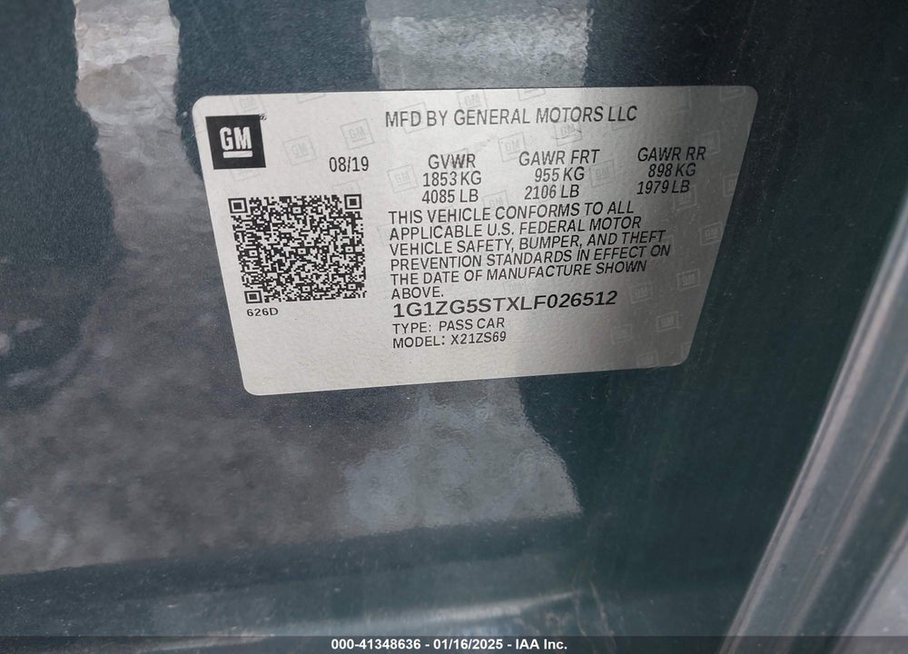 2020 CHEVROLET MALIBU VIN: 1G1ZG5STXLF026512