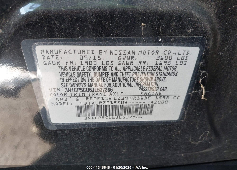 2018 NISSAN KICKS S VIN: 3N1CP5CU6JL537886
