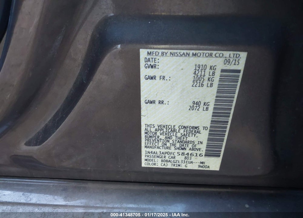 2015 NISSAN ALTIMA VIN: 1N4AL3AP0FC584616