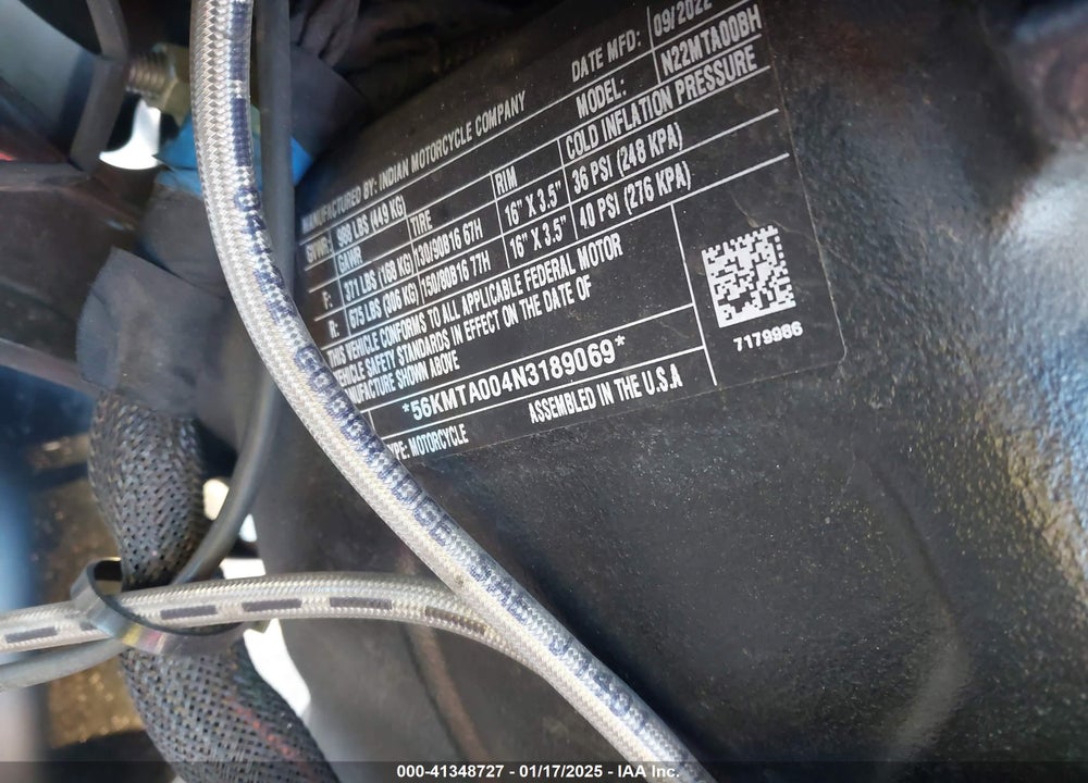 2022 INDIAN MOTORCYCLE CO. SCOUT BOBBER ABS VIN: 56KMTA004N3189069