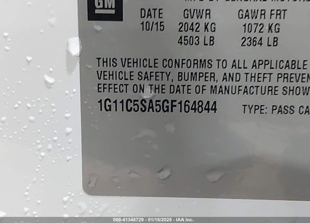 2016 CHEVROLET MALIBU LIMITED VIN: 1G11C5SA5GF164844