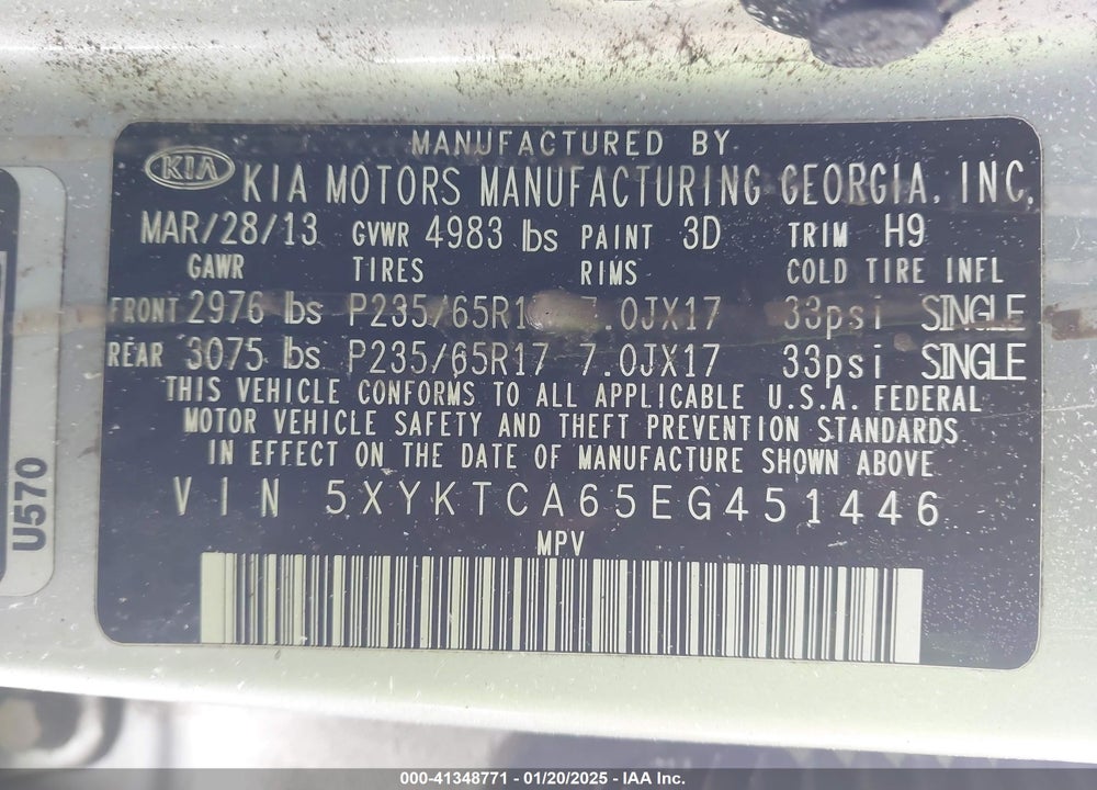 2014 KIA SORENTO LX VIN: 5XYKTCA65EG451446