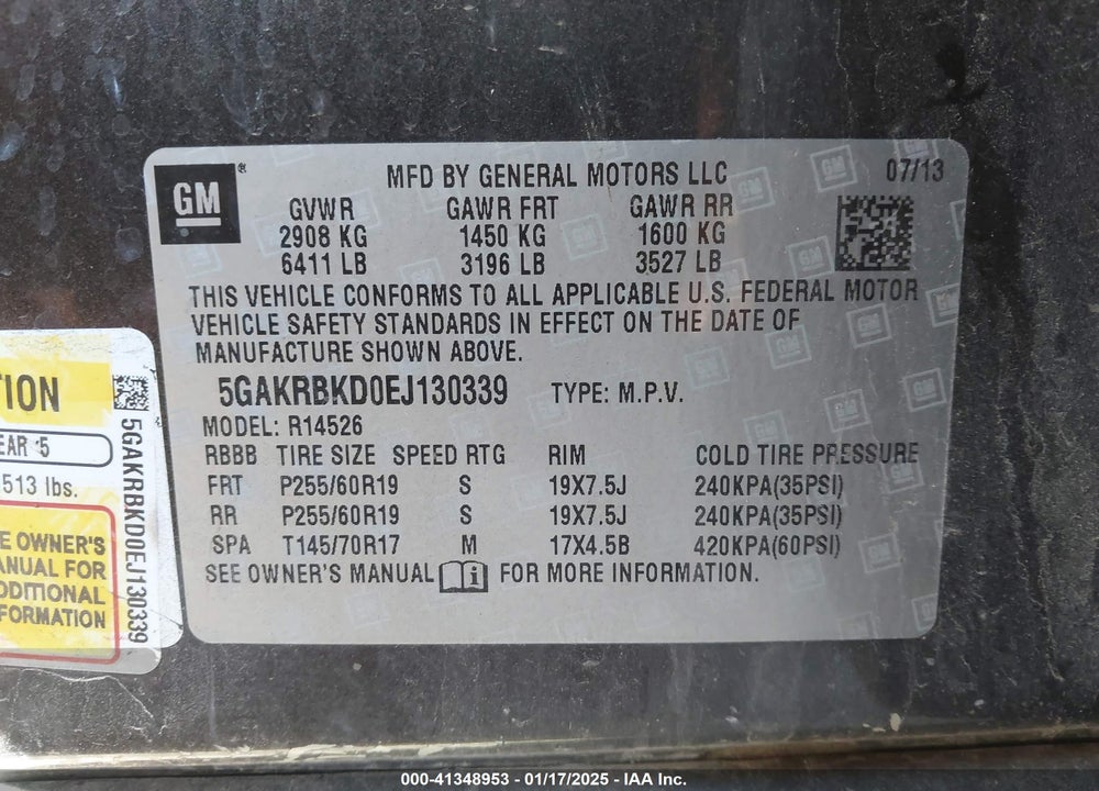 2014 BUICK ENCLAVE LEATHER VIN: 5GAKRBKD0EJ130339