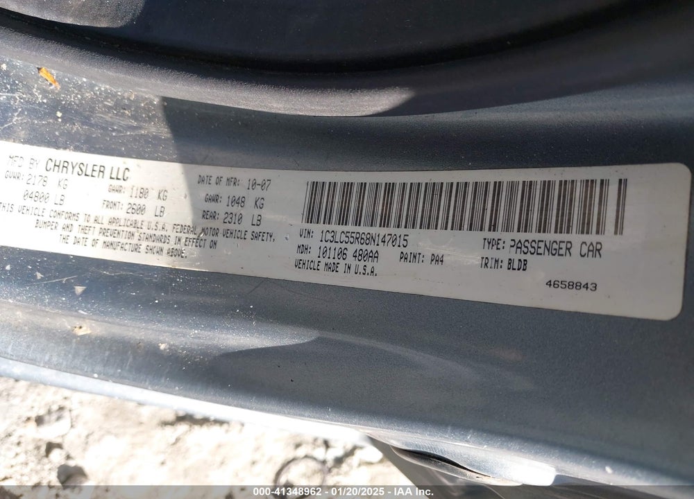 2008 CHRYSLER SEBRING VIN: 1C3LC55R68N147015