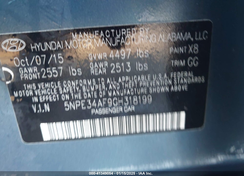2016 HYUNDAI SONATA VIN: 5NPE34AF9GH318199