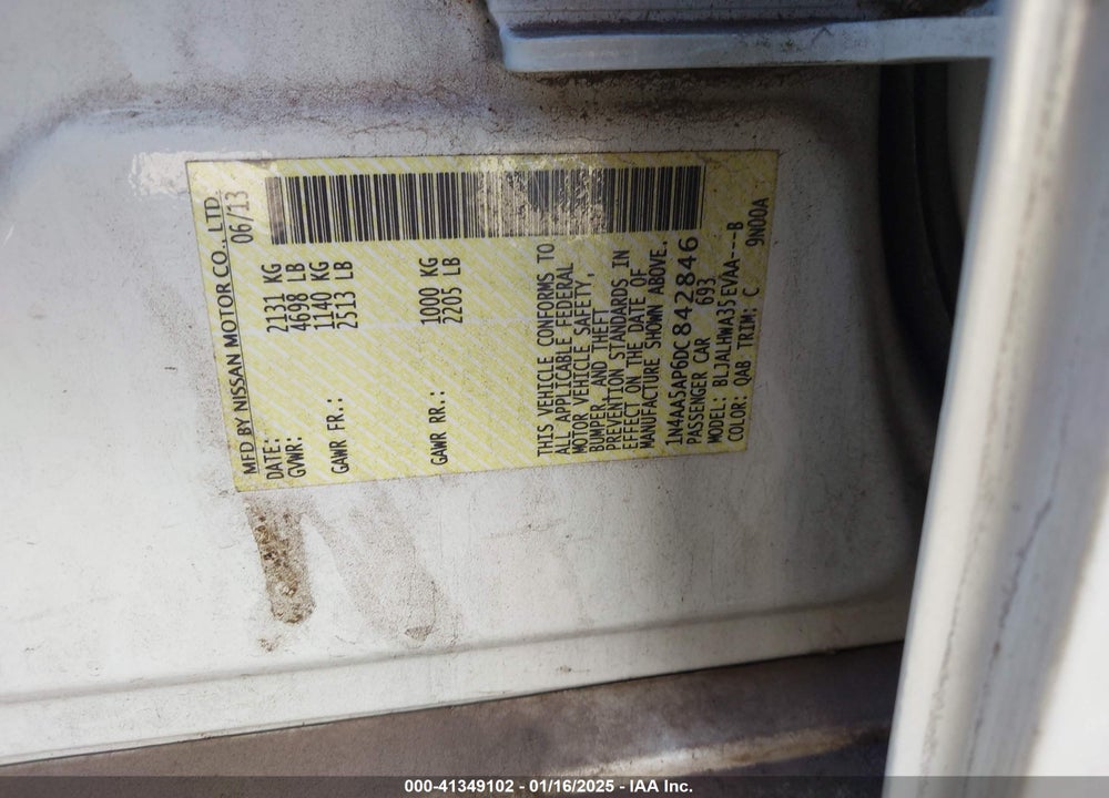 2013 NISSAN MAXIMA VIN: 1N4AA5AP6DC842846
