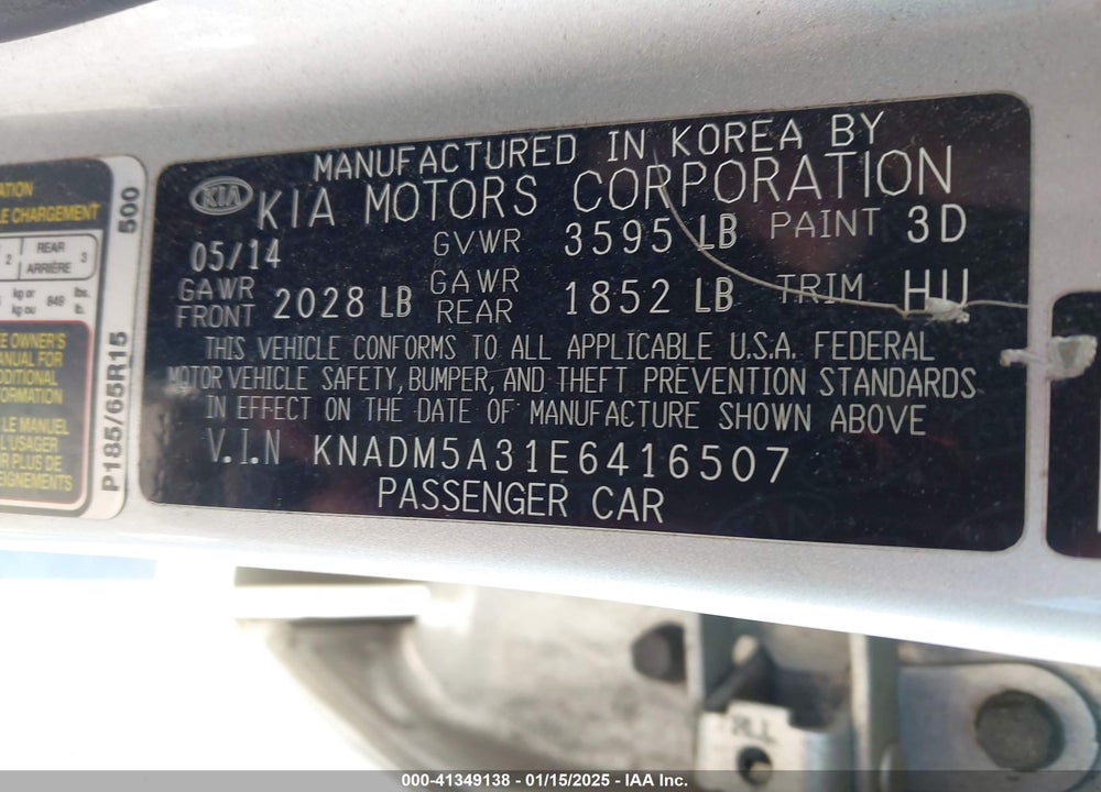 2014 KIA RIO LX VIN: KNADM5A31E6416507