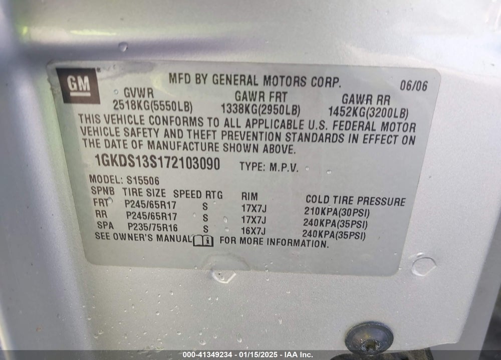 2007 GMC ENVOY SLE VIN: 1GKDS13S172103090