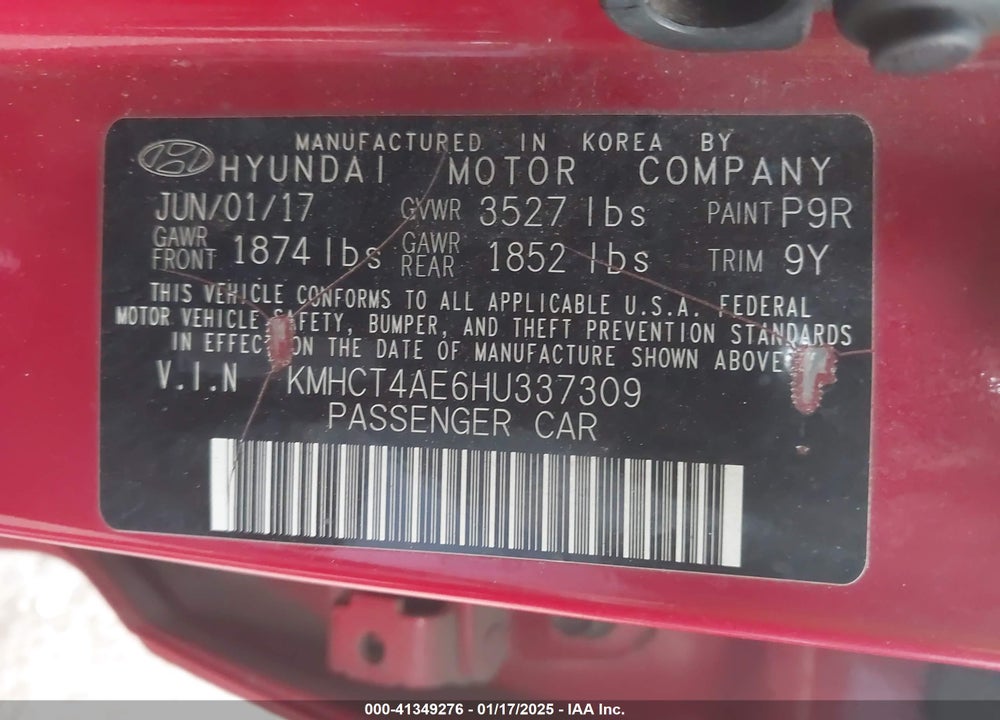 2017 HYUNDAI ACCENT SE VIN: KMHCT4AE6HU337309