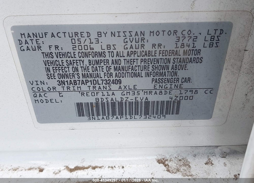2013 NISSAN SENTRA VIN: 3N1AB7AP1DL732409