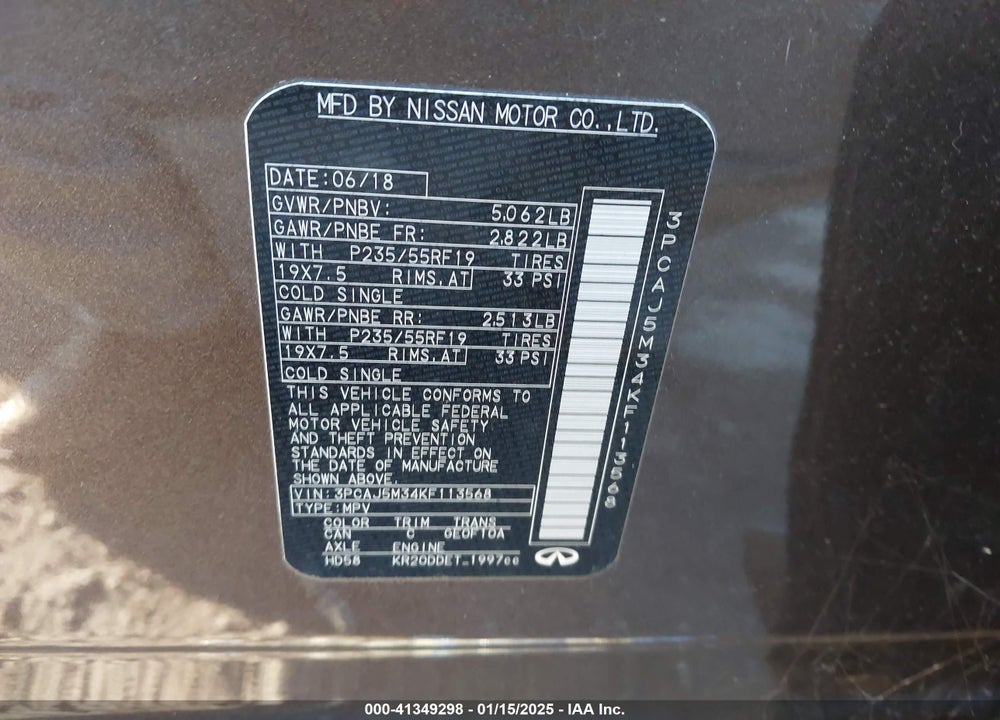 2019 INFINITI QX50 LUXE VIN: 3PCAJ5M34KF113568