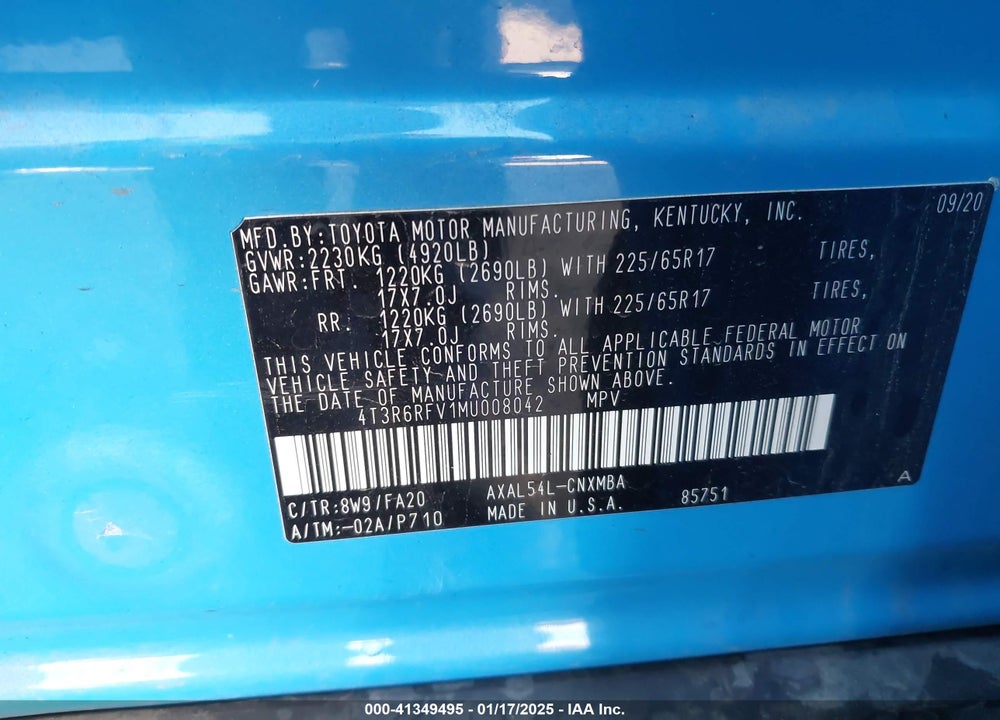 2021 TOYOTA RAV4 HYBRID XLE VIN: 4T3R6RFV1MU008042