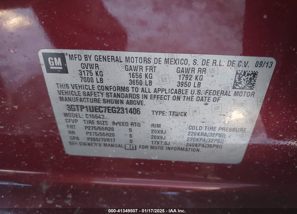 2014 GMC SIERRA 1500 VIN: 3GTP1UEC7EG231406