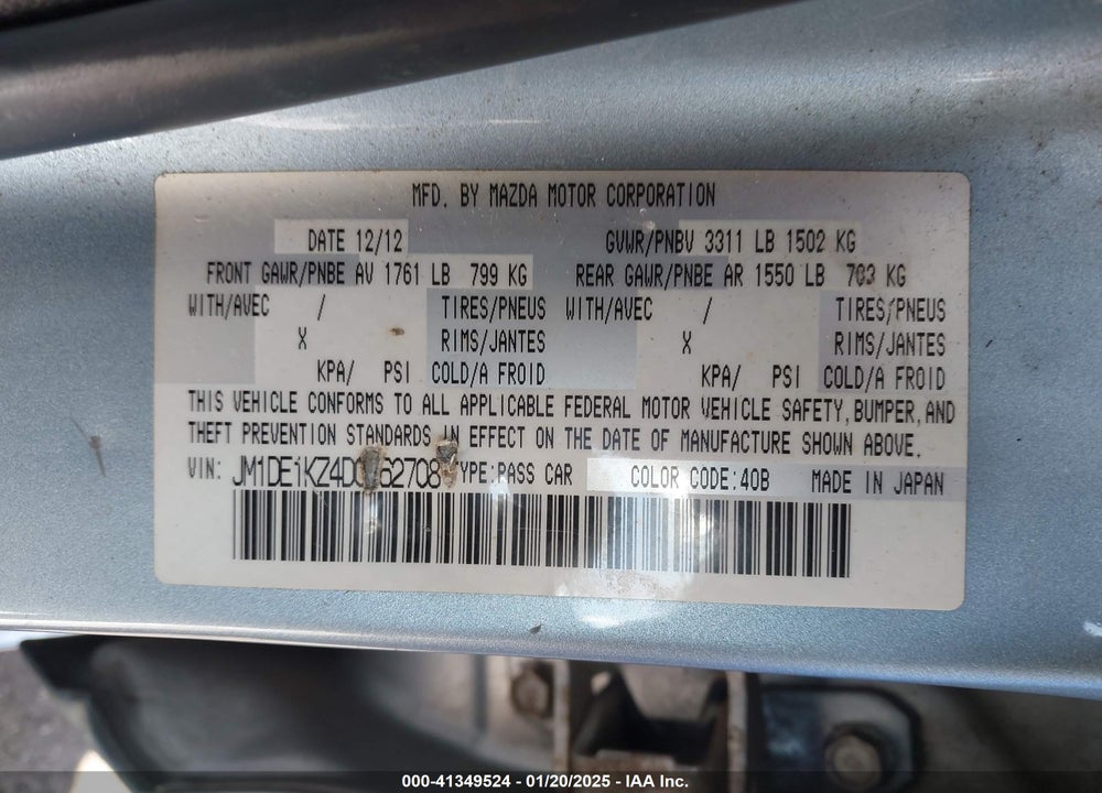 2013 MAZDA 2 SPORT VIN: JM1DE1KZ4D0162708