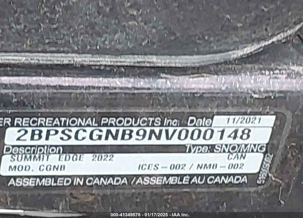 2022 BOMBARDIER SUMMIT VIN: 2BPSCGNB9NV000148