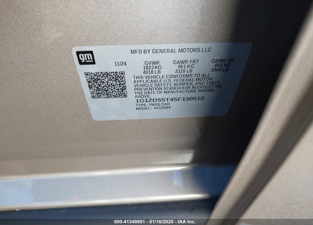 2025 CHEVROLET MALIBU FWD 1LT VIN: 1G1ZD5ST4SF150010