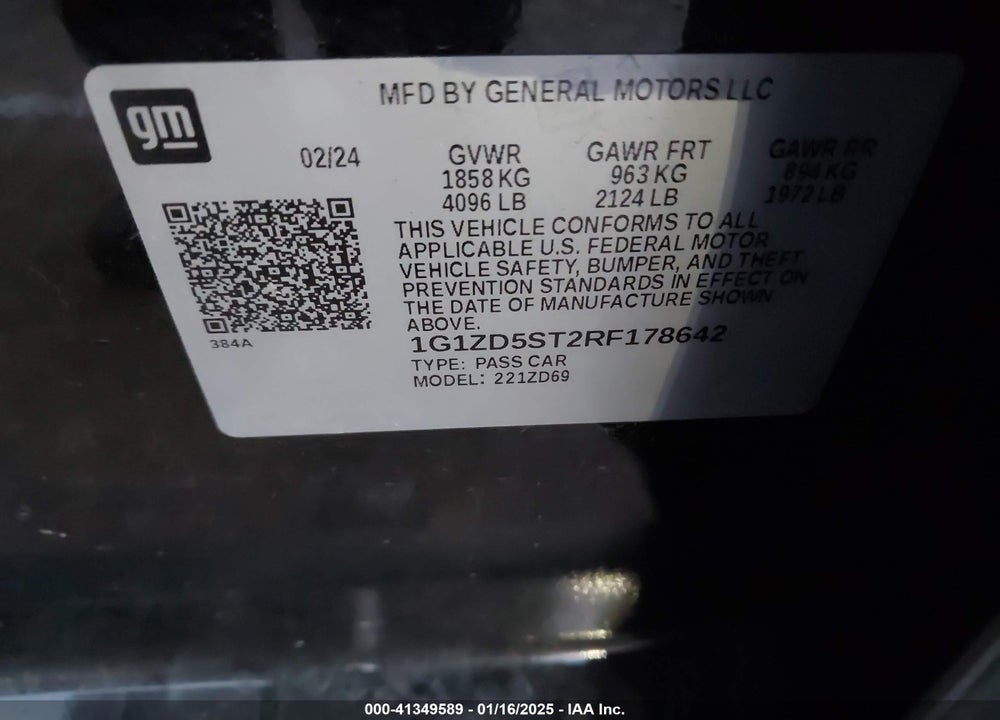 2024 CHEVROLET MALIBU FWD 1LT VIN: 1G1ZD5ST2RF178642