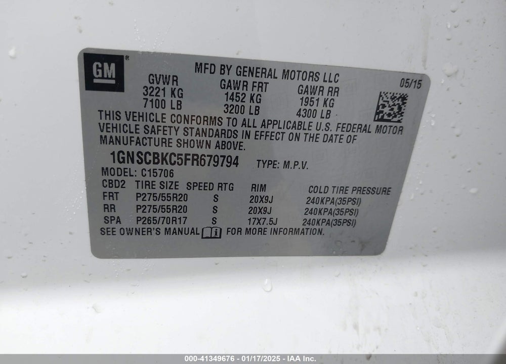 2015 CHEVROLET TAHOE LT VIN: 1GNSCBKC5FR679794