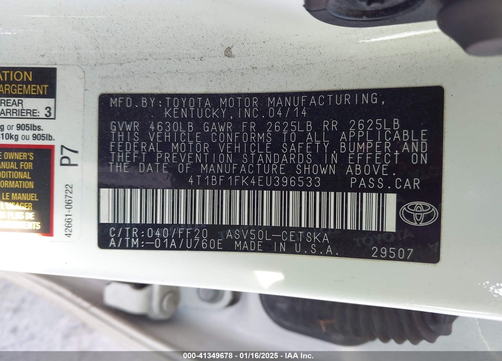 2014 TOYOTA CAMRY VIN: 4T1BF1FK4EU396533