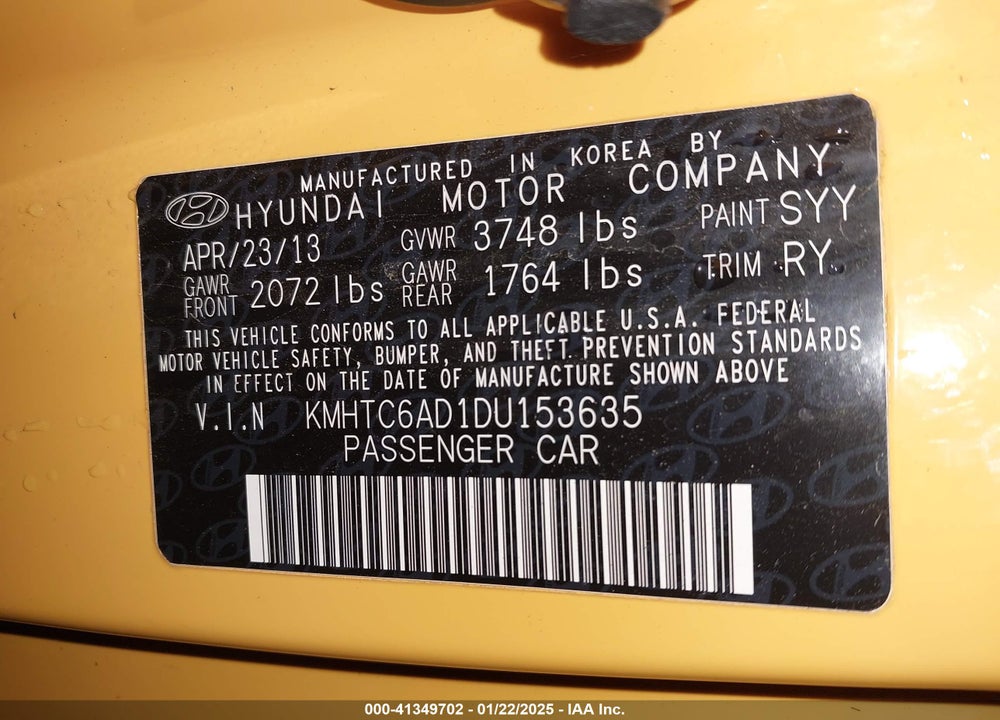 2013 HYUNDAI VELOSTER MIX VIN: KMHTC6AD1DU153635