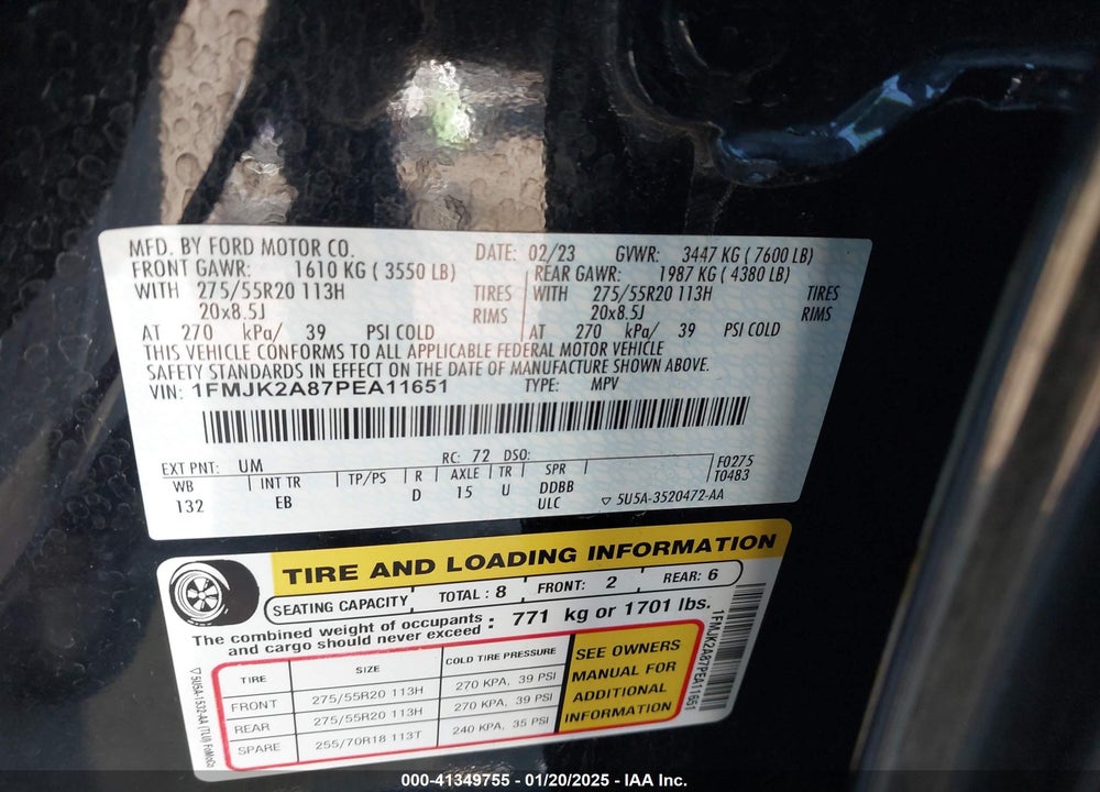 2023 FORD EXPEDITION LIMITED MAX VIN: 1FMJK2A87PEA11651