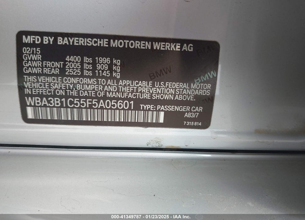 2015 BMW 320I VIN: WBA3B1C55F5A05601