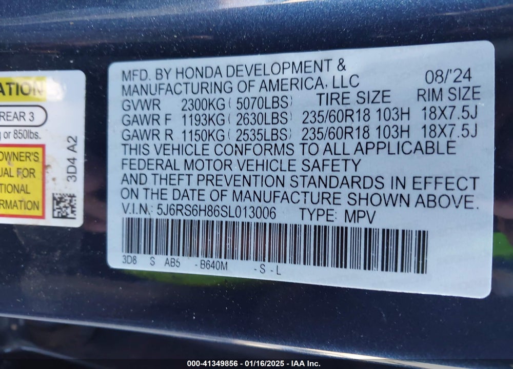 2025 HONDA CR-V HYBRID SPORT-L VIN: 5J6RS6H86SL013006