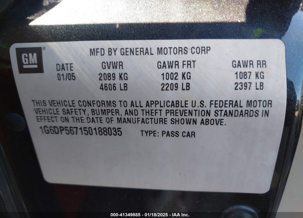 2005 CADILLAC CTS STANDARD VIN: 1G6DP567150188035